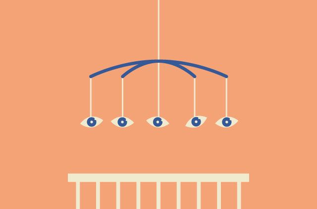 Baby crib mobile with eyes.