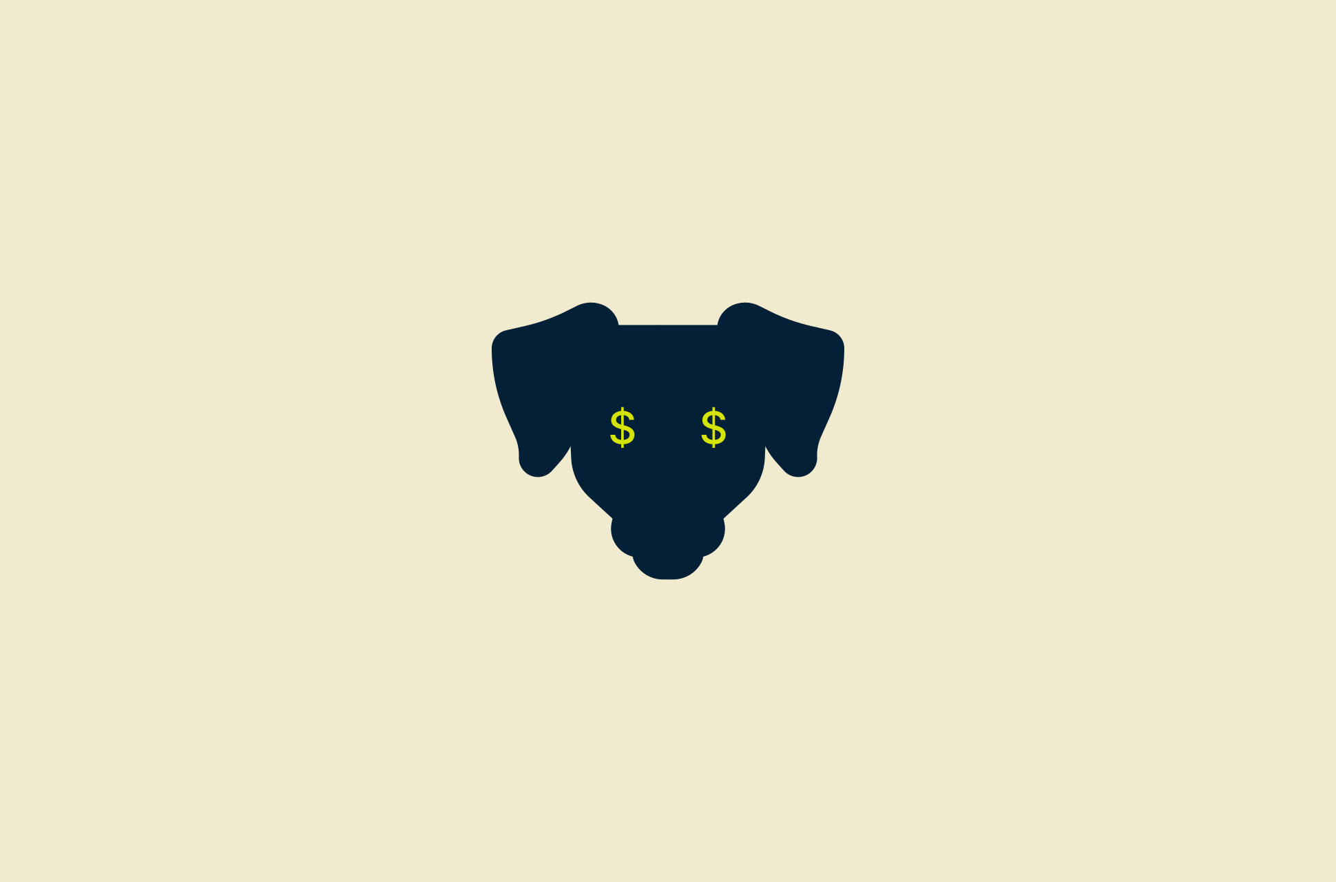 Dog's head with dollar signs for eyes.