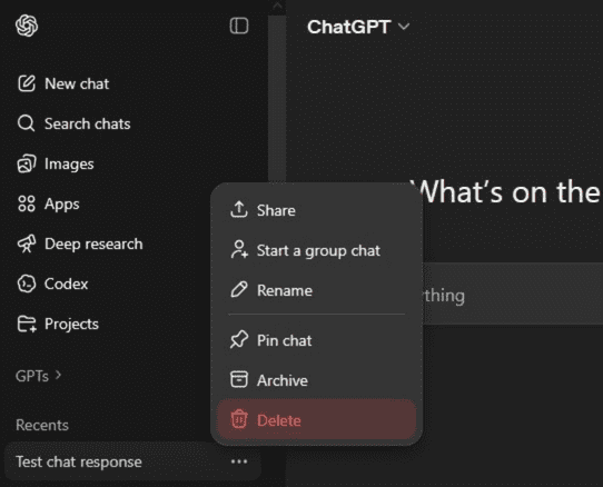 ChatGPT individual chat settings.