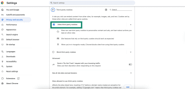 Chrome settings with