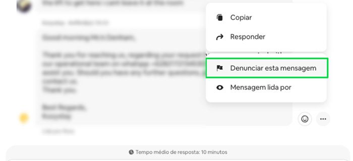 Airbnb Messages screen showing Report this message function.