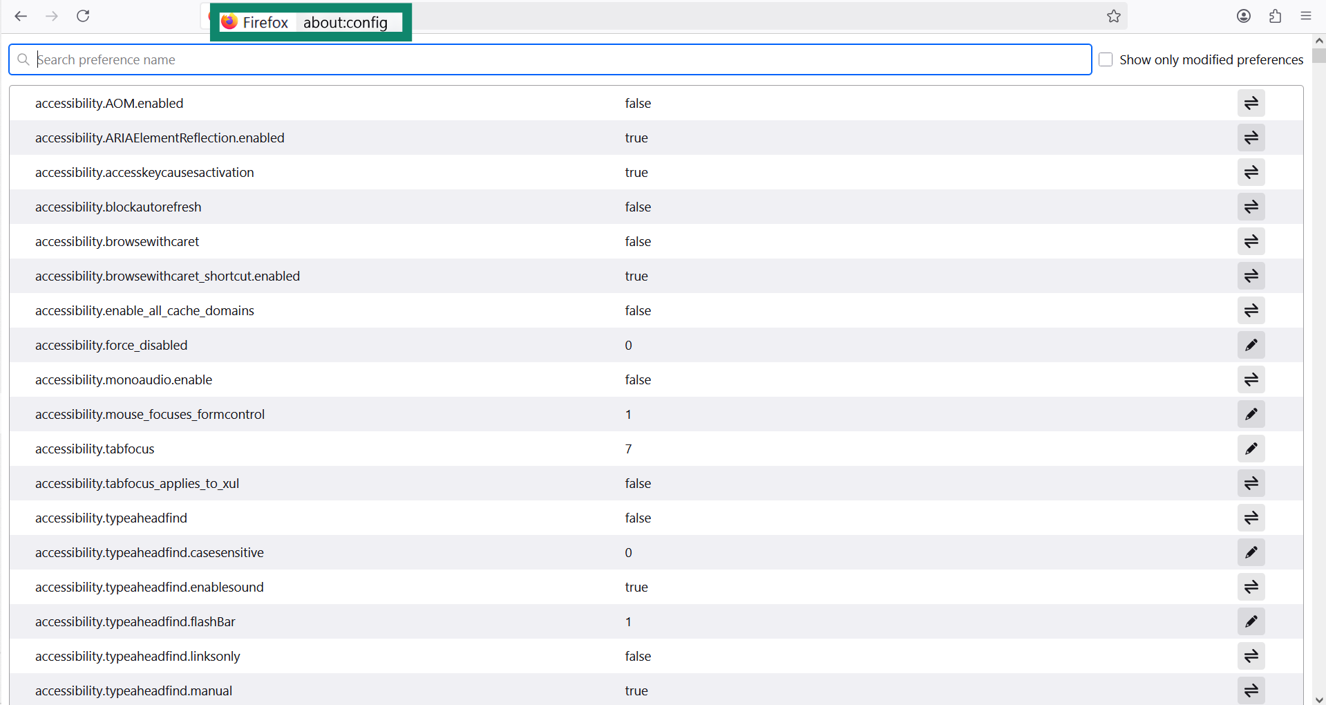 Open about:config.