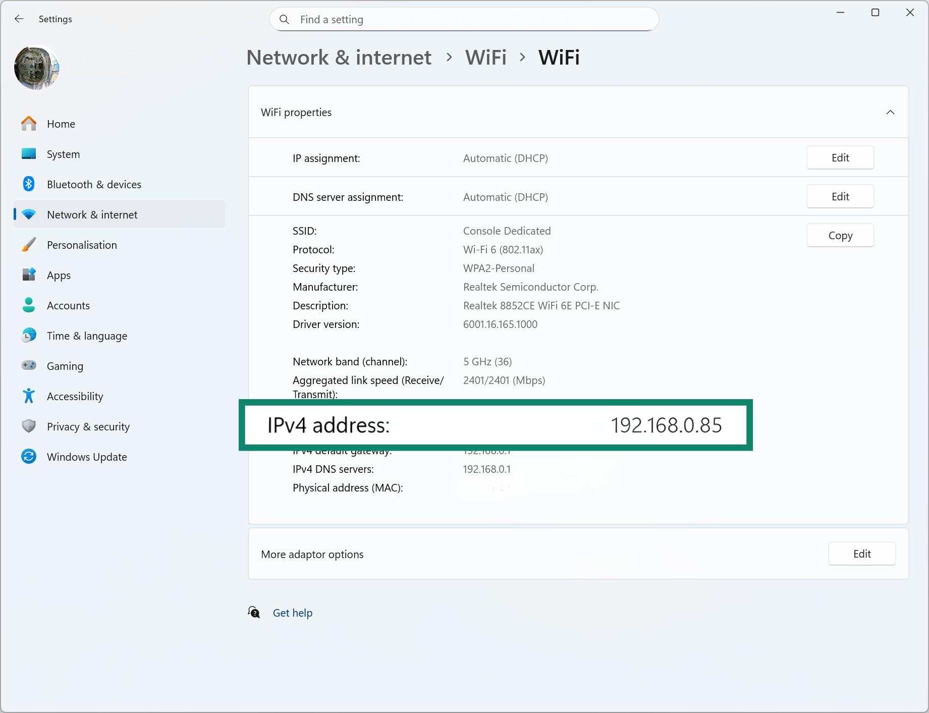 Windows 11 Wi-Fi settings menu.