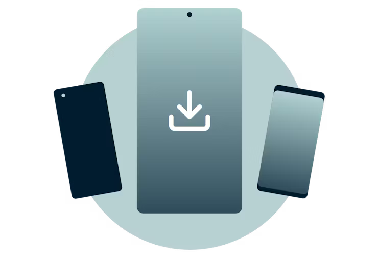 Unduh aplikasi ExpressVPN untuk Android. Perangkat Android dengan tanda unduh.