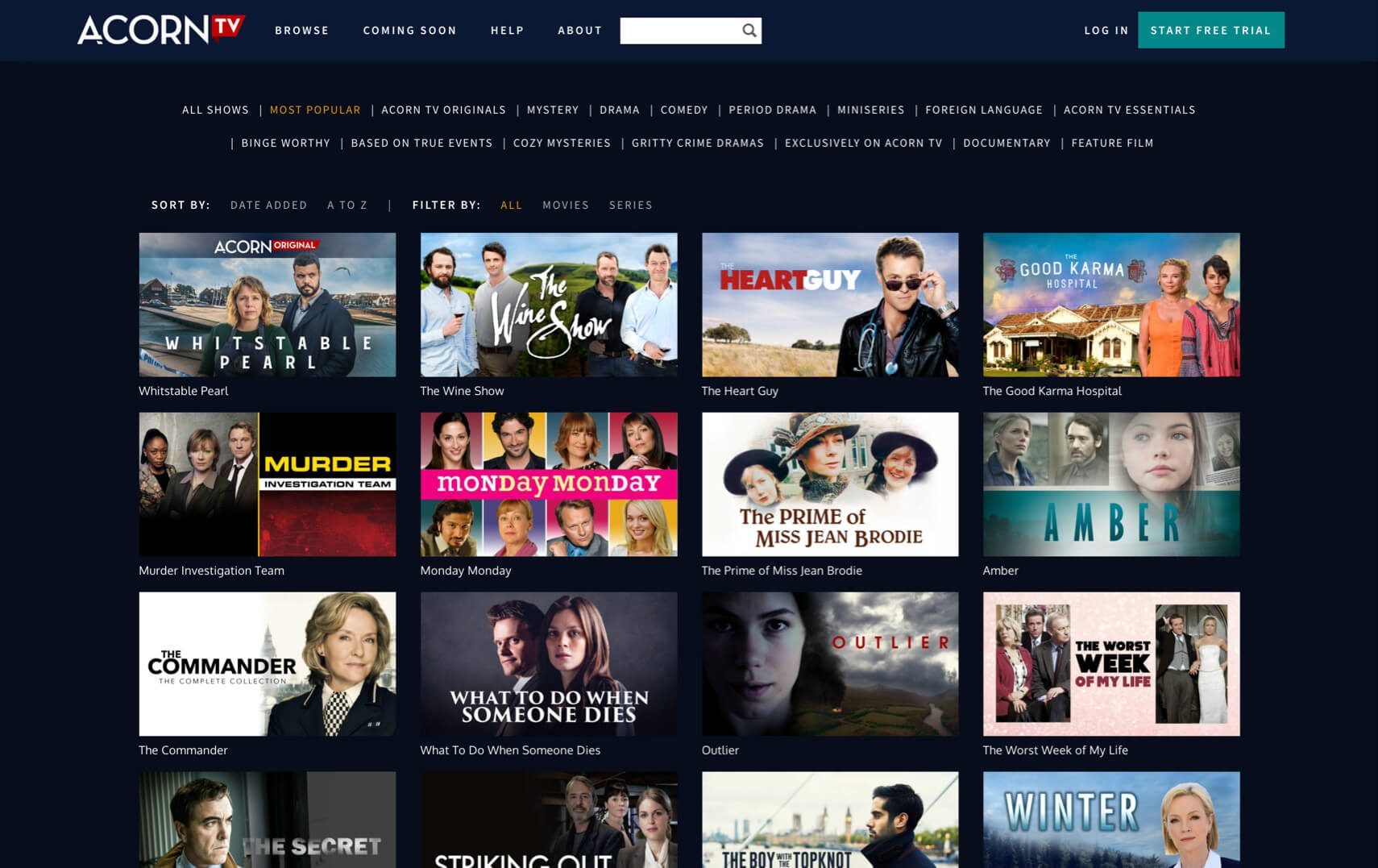 Acorn TV dashboard.