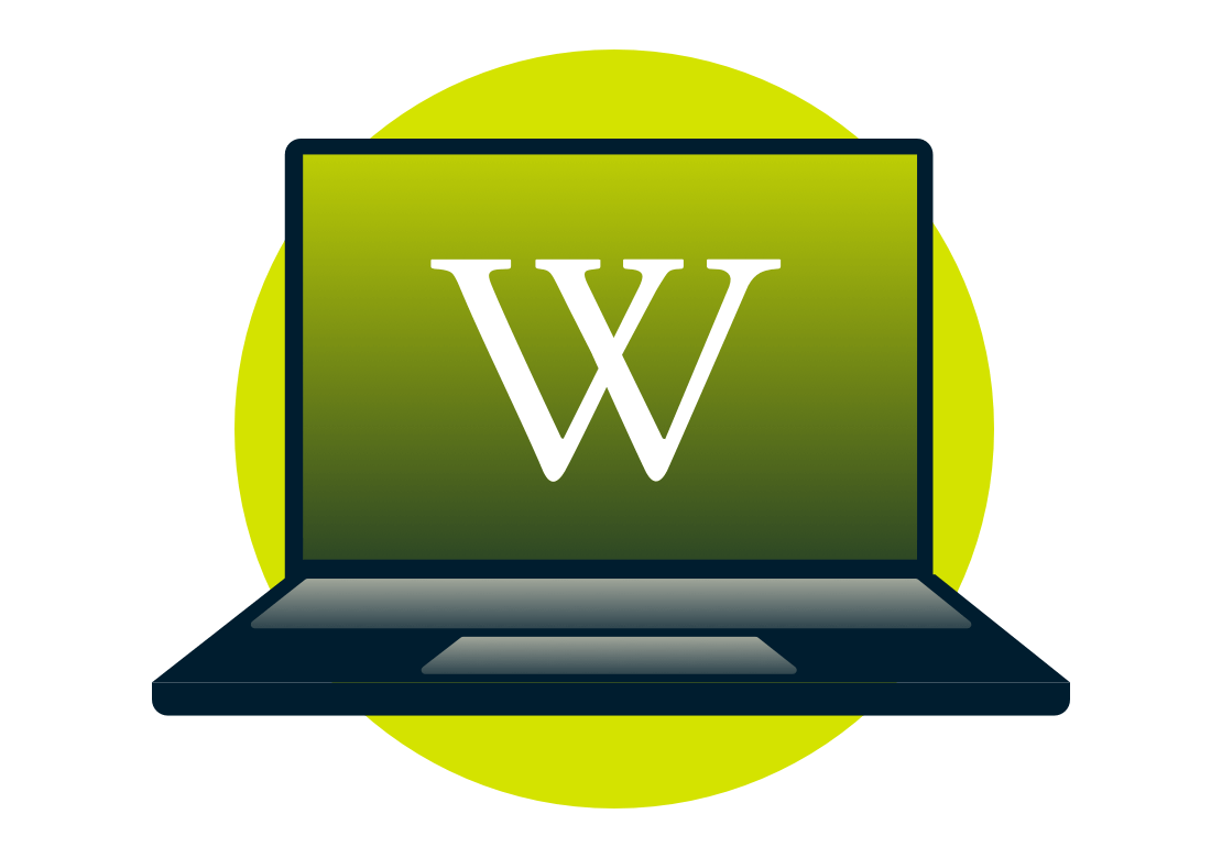 The Wikipedia logo on a laptop screen.