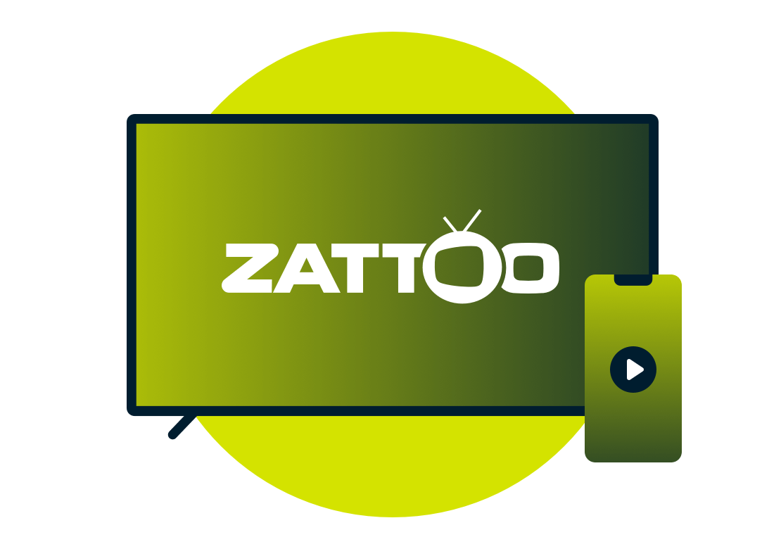 A laptop and phone with the Zattoo logo.