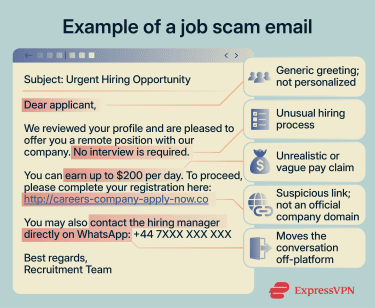 A job scam phishing email.