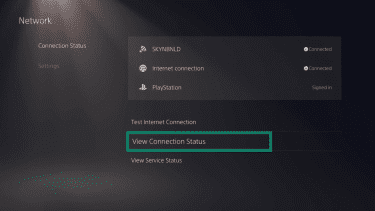 The Network settings page of a PS5, showing the View Connection Status option.