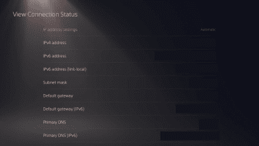 The View Connection Status page on a PS5.