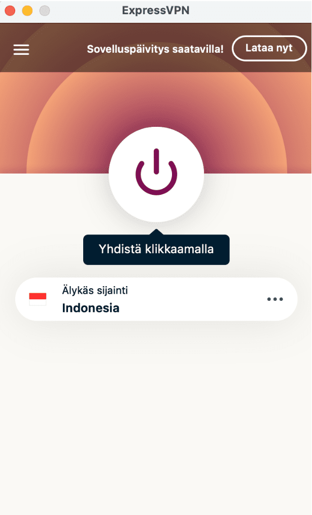 ExpressVPN app window with the Connect button