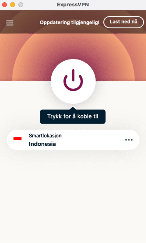 ExpressVPN app window with the Connect button