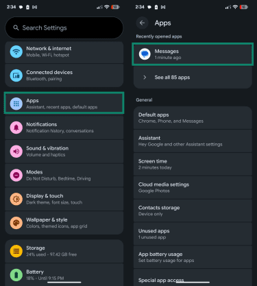 How to access Messages app settings on Android phone.