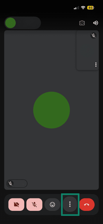 Three-dot menu button in the bottom bar of the Google Meet mobile app