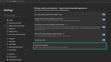 Address bar and search under Search and connected experiences.