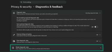 Delete diagnostic data under Diagnostics & feedback.