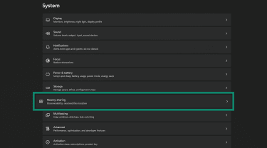 Nearby sharing under System in Windows Settings.