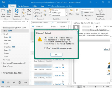 How to confirm that you want to block a sender in classic Outlook for Windows