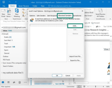 How to access the blocked senders list in classic Outlook for Windows