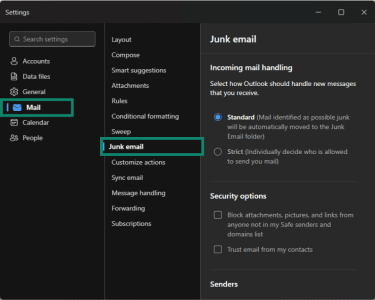 How to access junk mail settings in the new Outlook