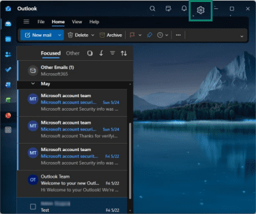 How to access the settings menu in new Outlook for Windows