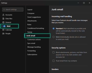 How to access the junk mail settings in the new Outlook for Windows.