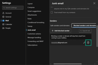 How to remove a sender from the blocked senders and domains list in the new Outlook for Windows.