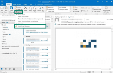 How to access the junk emails options in classic Outlook for Windows