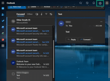 How to access the settings menu on Outlook on the web