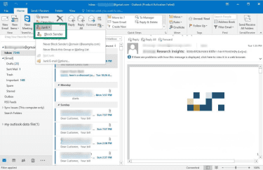 How to access the block sender option from the Home tab in classic Outlook for Windows