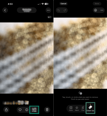 Clean Up tool in iPhone Photos.