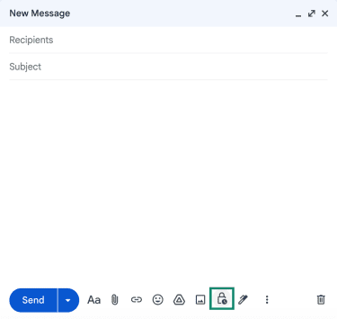 Gmail's compose window, with a highlighted icon for the Confidential mode feature.