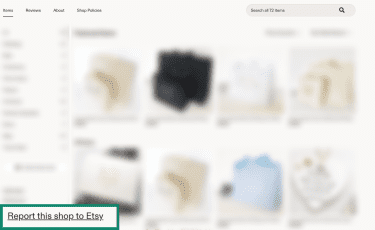The Report this shop to Etsy option highlighted.