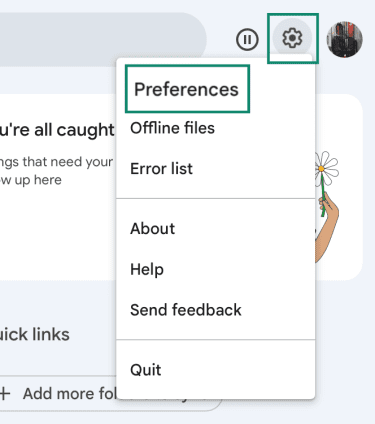 Google Drive for desktop preferences on Mac.