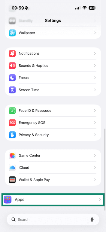 Apps settings on iPhone.