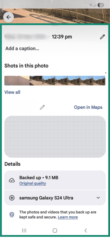 Photo details and metadata shown in Google Photos on Android