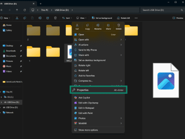 Properties option in the right-click menu on Windows