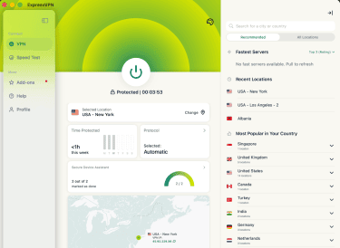 ExpressVPN macOS interface with list of recommended servers.