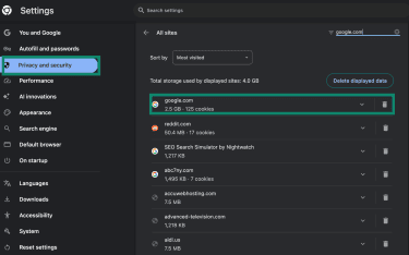 How to delete cookies for Google.com on Chrome.