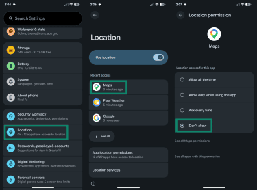 How to disable location permissions for Google Maps on Google Pixel.