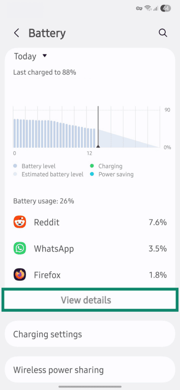Phone battery report menu.