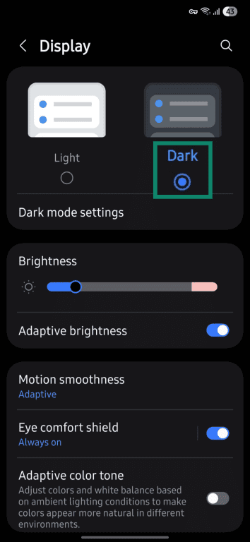 Switching phone to dark mode.